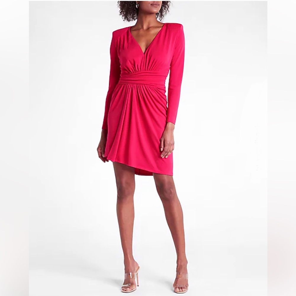 Express Pink Draped V-Neck Strong Shoulder Mini
